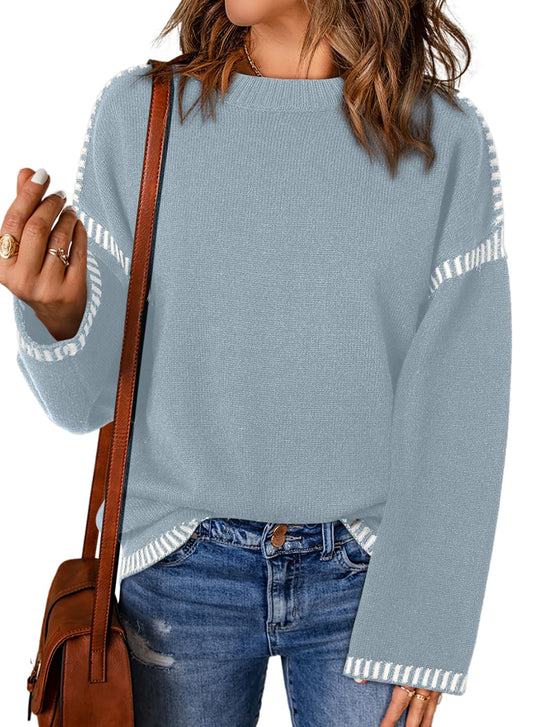 Dokotoo sweater — Solid crewneck loose fit long sleeve pullover top