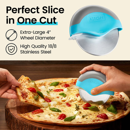 Kitchy pizza cutter wheel — Ergonomic design with protective blade cover