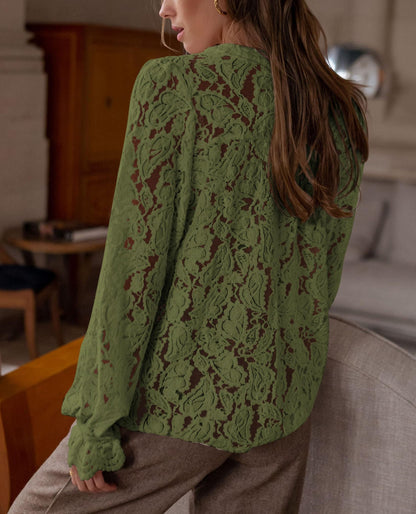 PRETTYGARDEN shirt — lace long sleeve button up blouse for women in spring and fall fashion
