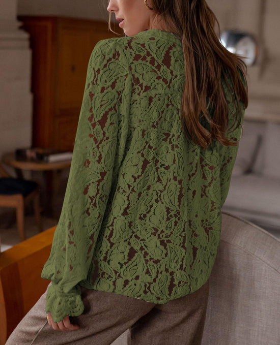 PRETTYGARDEN shirt — lace long sleeve button up blouse for women in spring and fall fashion