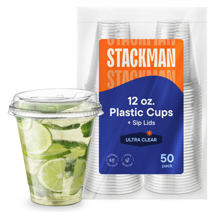 Drinking cup — Clear cups with strawless sip-lids, 50 pack