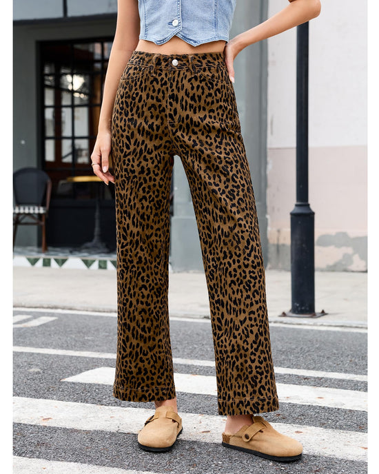 PANTS — Trendy high waisted cheetah print wide leg jeans by LookbookStore