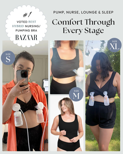 Larken Hands Free Pumping Bra for Breastfeeding | Breast Pump - Maternity Bras for Pregnancy, Pumping & Nursing Bra in One Black (L)