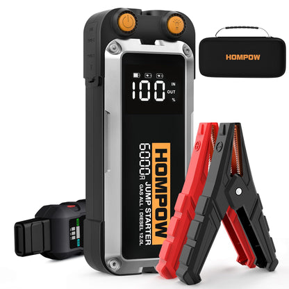 HOMPOW jump starter - 6000A capacity with LCD display and USB ports