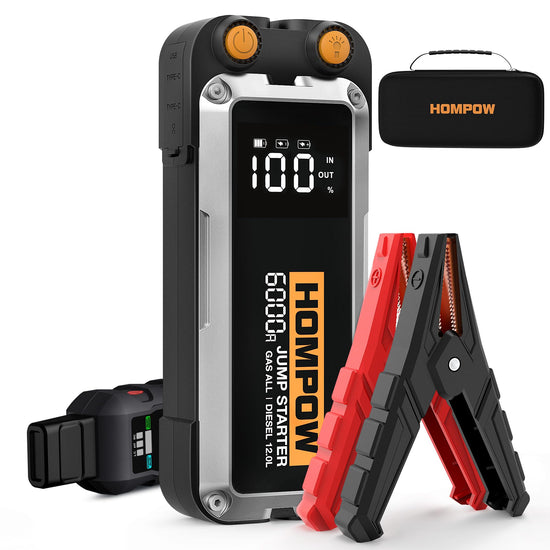 HOMPOW jump starter - 6000A capacity with LCD display and USB ports