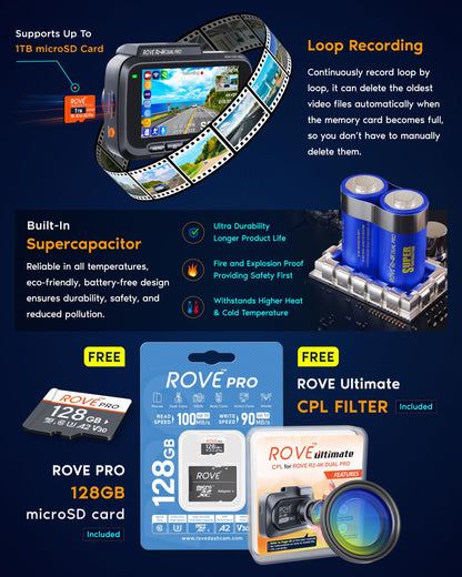 ROVE R2-4K dual pro dash cam - 4K front and rear with dual sensors and WiFi 6