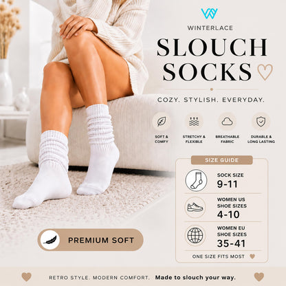 Winterlace slouch scrunch boot socks — cushioned knee high soft knit 6-pairs