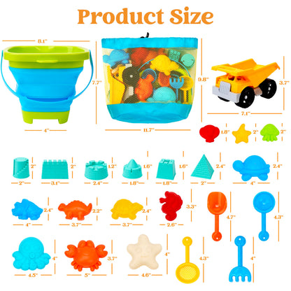 Sloosh beach sand toys set — dump truck car toys with molds for outdoor play
