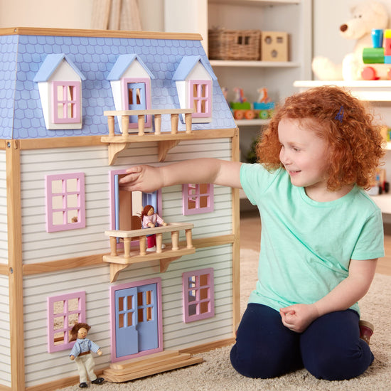Miniature toy building — Melissa & Doug wooden multi-level dollhouse for kids