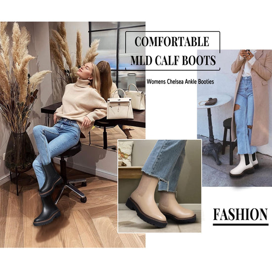 Athlefit women's ankle boots - Chelsea style with chunky heel and lug sole.