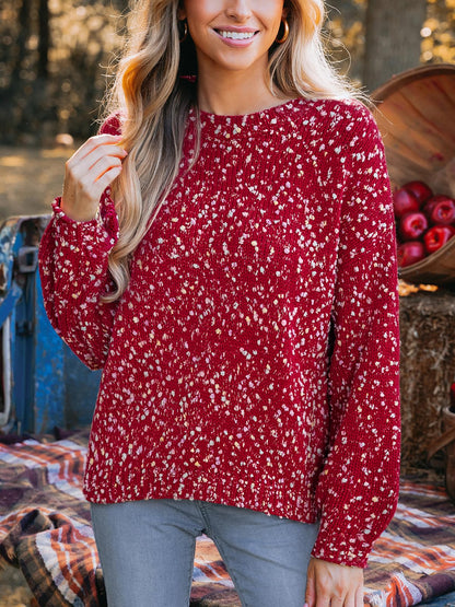CUPSHE women's sweater — rainbow pom long sleeve ribbed knit pullover top