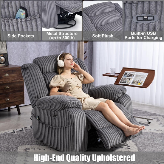 SINCRUMI chair with massage, heat, USB and Type-C charging ports, electric glider