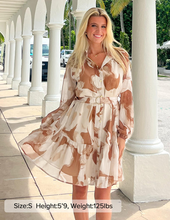 ZESICA dress — floral mini with long sleeves and button detail