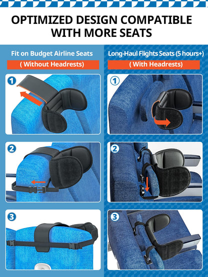 SARISUN Travel Pillow for All Airplane Seats, Airplane Pillows Combo with Chin Strap, 3D Eye Mask for Sleeping, 360° Support Travel Head Strap, Long Flights Essentials, Stop Bobblehead, Black