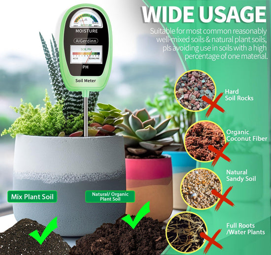 AiGerdinn soil test kit - 2-in-1 soil moisture and pH meter for indoor and outdoor use