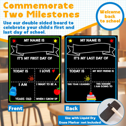 Writing board — Reusable first day of school chalkboard sign 14 x 11 in double sized