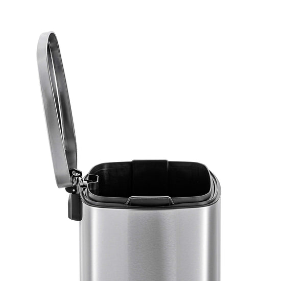 QUALIAZERO trash can with stainless steel, hands-free design and soft close lid
