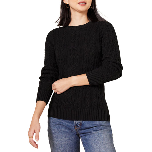Sweater — Soft fisherman cable knit crewneck in plus size available