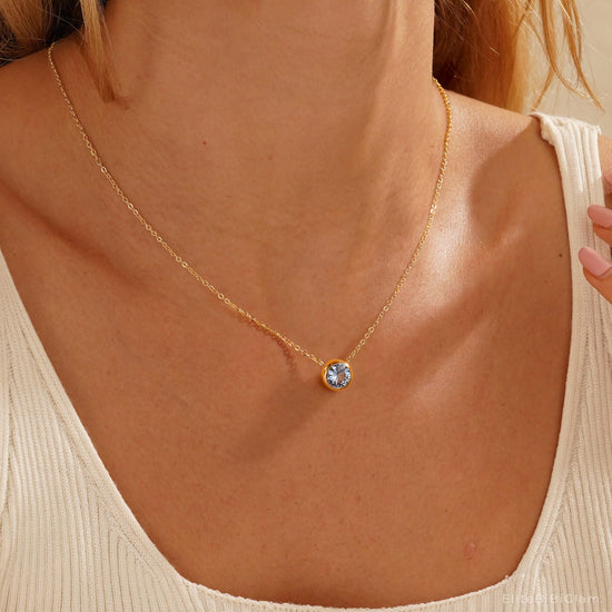 Turandoss birthstone necklace - 14K gold plated with colorful birthstones for women and girls