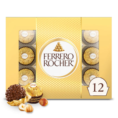 Chocolate candy — Ferrero Rocher gourmet hazelnut milk chocolate gift box 12 pieces 5.3 oz
