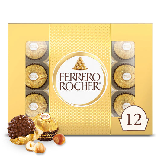 Chocolate candy — Ferrero Rocher gourmet hazelnut milk chocolate gift box 12 pieces 5.3 oz
