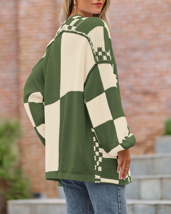 BTFBM sweater — Casual checkered cardigan with chunky knit design