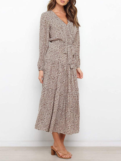 Dress — Long sleeve floral maxi with tie waist by PRETTYGARDEN
