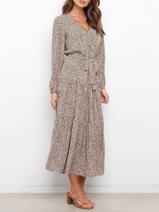 Dress — Long sleeve floral maxi with tie waist by PRETTYGARDEN