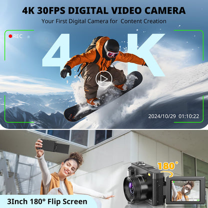 Duluvulu digital camera — 48MP vlogging camera with 180° flip screen and zoom