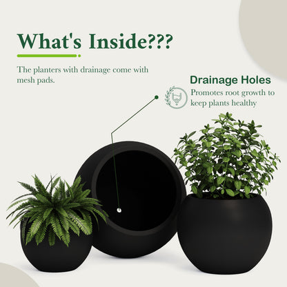 DTY planter — Premium fiberstone sphere design with drainage hole and coco mats