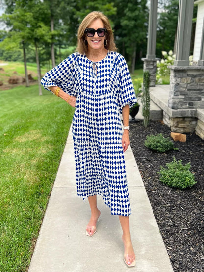 miduo dress with bohemian geometric pattern and v neck design