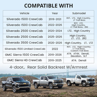 Vehicle seat cover — Custom fit faux leather for 2019-2026 Chevrolet Silverado 1500/2500/3500