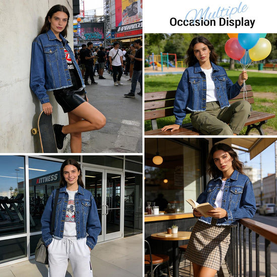 LONGBIDA women's cropped denim jacket with pockets