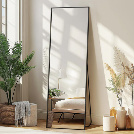 Delma full length mirror — large aluminum frame for wall mount or freestanding design