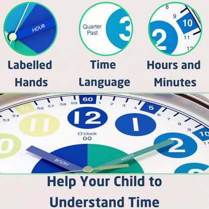 Owlconic clock for kids - educational analog teaching clock for classroom and homeschool