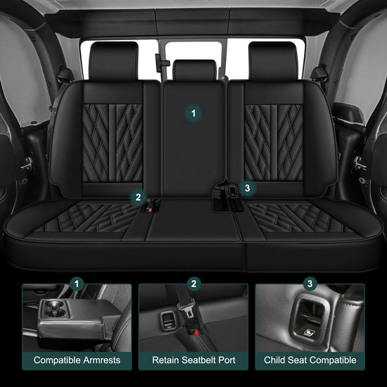 AOMSAZTO vehicle seat cover - leather fit for Jeep Gladiator 2020-2025 black breather