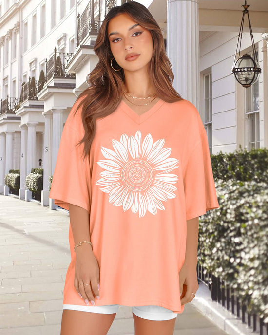 Oversized v neck short sleeve t shirt for women