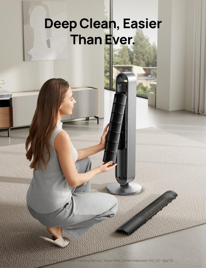 Dreo tower fan - 42 inch smart fan with Alexa and Google support, 12 speeds and quiet operation. 25dB noise level. 120° oscillation. 12 hour timer. 2023 model.