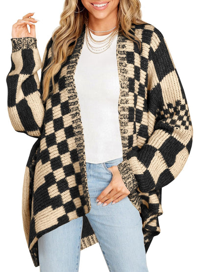 Saodimallsu womens checkered sweater - oversized knit open front cardigan