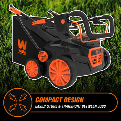 Wen 20V Max Cordless 15-Inch 2-in-1 Brushless Electric Dethatcher and Scarifier with Collection Bag