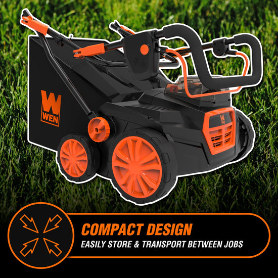 Wen 20V Max Cordless 15-Inch 2-in-1 Brushless Electric Dethatcher and Scarifier with Collection Bag