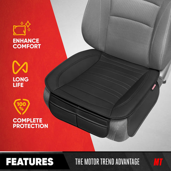 Motor Trend vehicle seat cover — Faux leather with storage pockets, 2-pack black padded