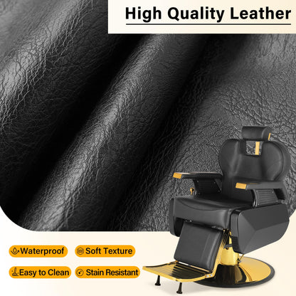 Barber Salon Hair Chair, Hydraulic Rolling 360° Swivel Barber Reclining Chairs for Barbershop, Heavy Duty Hairdresser Chair Beauty Salon Spa Shampoo Styling Equipment, Adjustable Headrest, Black&Gold