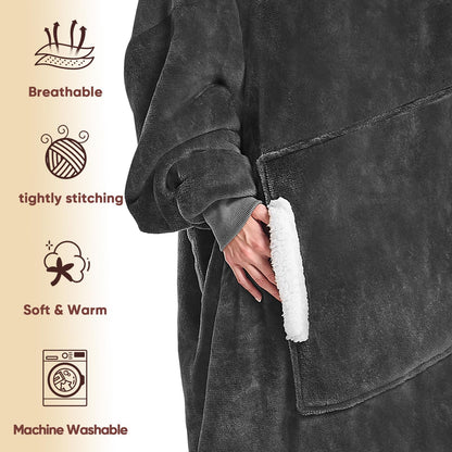 yescool wearable blanket hoodie with flannel sherpa fleece for adults and one size fits all.