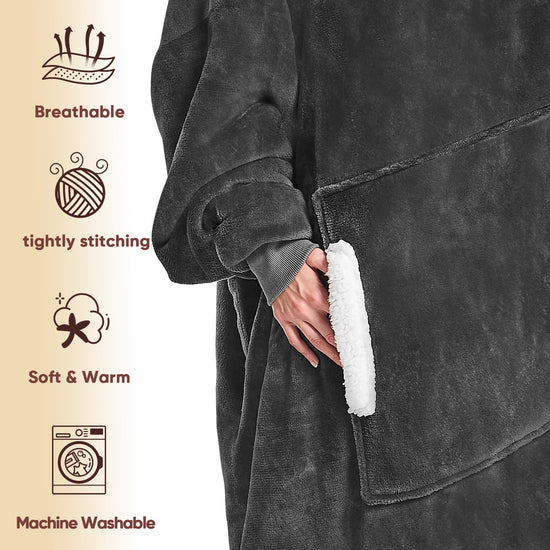 yescool wearable blanket hoodie with flannel sherpa fleece for adults and one size fits all.