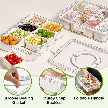 Mfacoy tray — divided serving tray with lid and handle, 2 pack set for snacks and travel