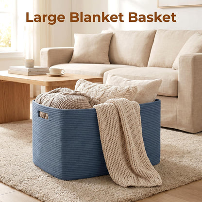 OIAHOMY extra large cotton rope basket with handles, 70L capacity, woven design