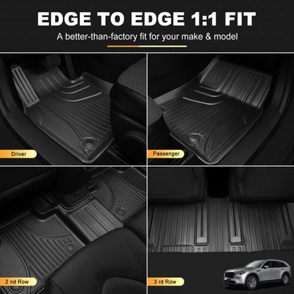 AOMSAZTO floor mats for Mazda CX9 7 seats 2016-2023, custom fit all weather liners, black