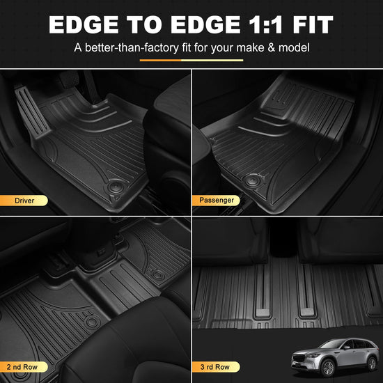 AOMSAZTO floor mats for Mazda CX9 7 seats 2016-2023, custom fit all weather liners, black