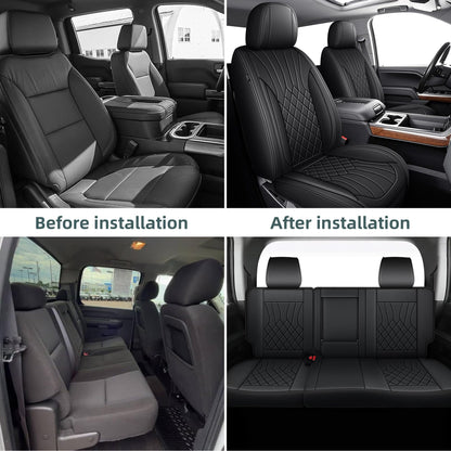 AOMSAZTO vehicle seat covers for Chevy Silverado GMC Sierra 1500 2500HD 3500HD 2007-2018 crew cab full set black